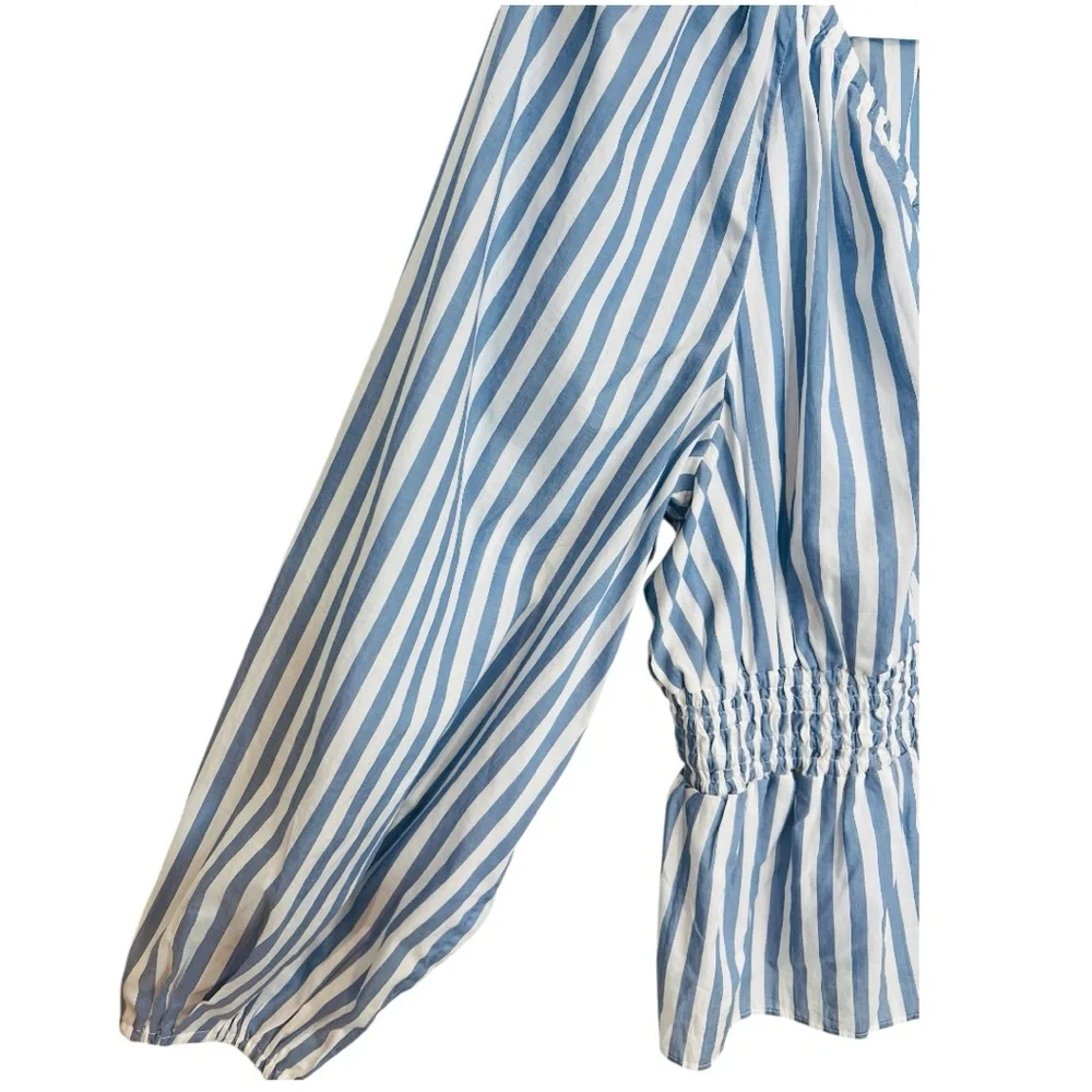 J Crew | V-neck smocked-waist top in stripe cotton lawn NWOT